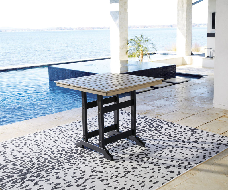 Fairen Trail - Square Counter TBL w/Umb OPT - Black / Driftwood - R&R Furniture Gallery (Fountain Valley, CA)