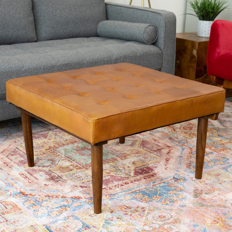 Mark - Tufted Square Genuine Upholstered Ottoman - R&R Furniture Gallery (Fountain Valley, CA)