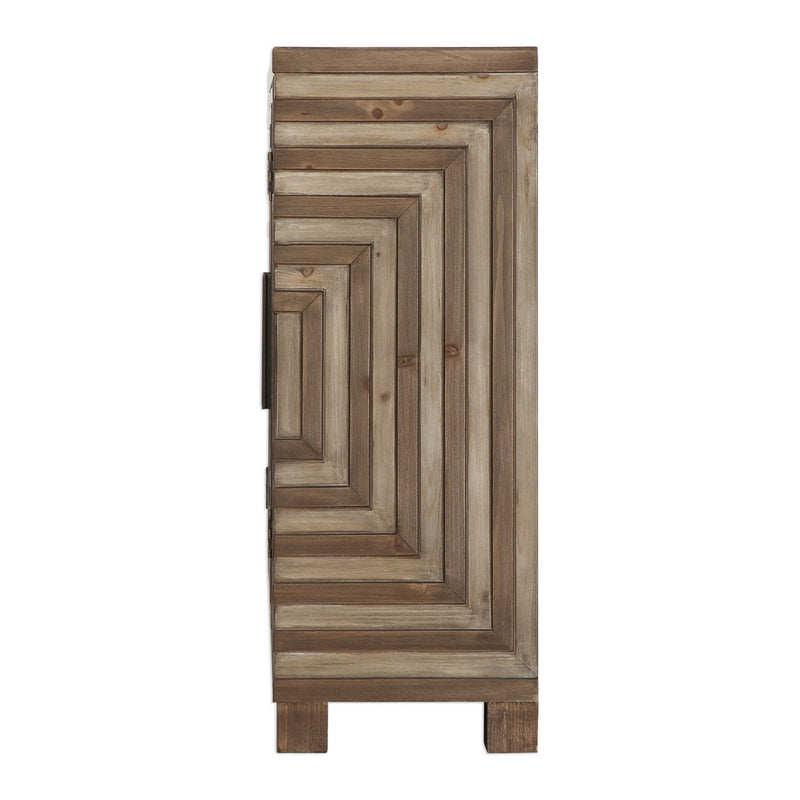 Light brown Uttermost Layton Geometric Console Cabinet with modern design and sleek accent cabinet style.