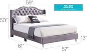 Transitional upholstered bed by Glory Furniture with a padded headboard and neutral fabric, showcasing modern bedroom style.