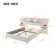 Upholstered Platform Bed, 2 Outlets And USB Charging Ports On Both Sides, 2 Bedside Pillows, Storage Shelves - R&R Furniture Gallery (Fountain Valley, CA)