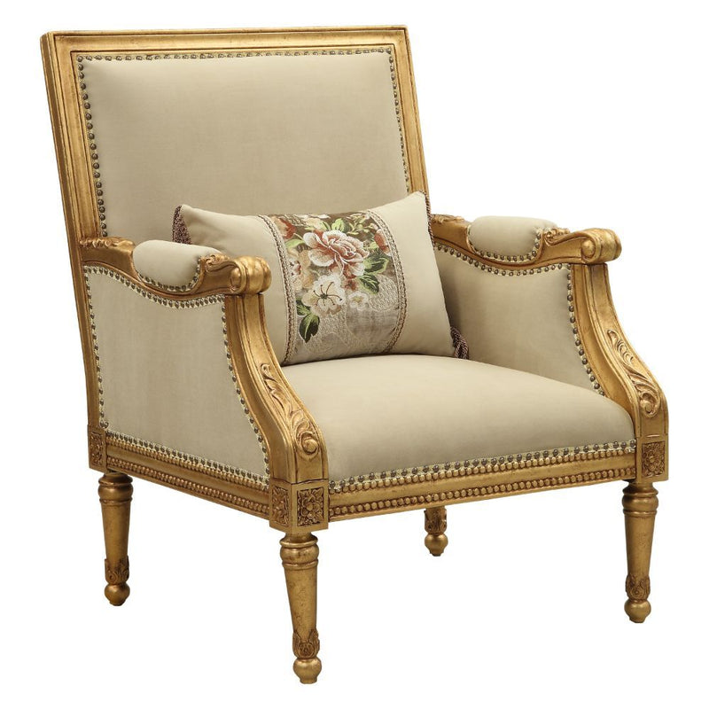 Daesha - Chair With Pillow - Tan Flannel & Antique Gold - R&R Furniture Gallery (Fountain Valley, CA)