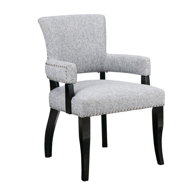 Elegant Arm Dining Chair With Brass Nail Head Detailing - R&R Furniture Gallery (Fountain Valley, CA)