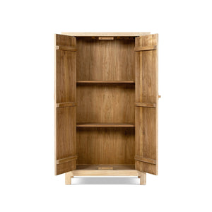 Jennifer Taylor Home Fable 2 Door Storage Cabinet in light natural brown wood with sleek, modern design and smooth surface.