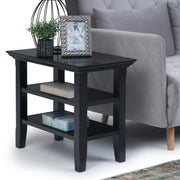 Handcrafted Acadian narrow side table by Simpli-Home with a wooden finish and simple design, perfect for living room or bedroom use.