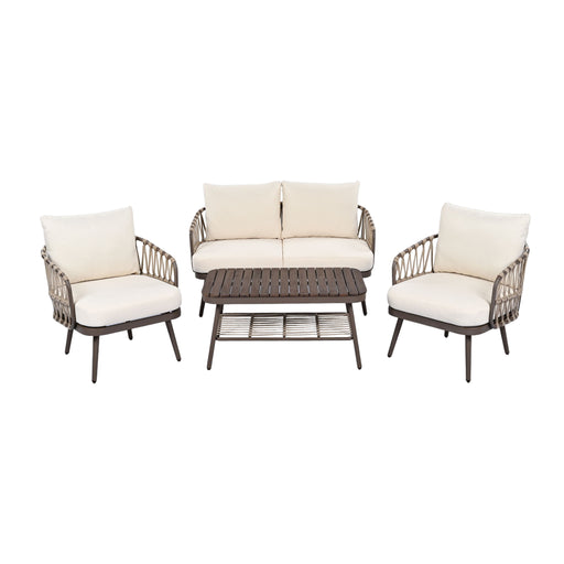 4 Piece Outdoor Patio Furniture Set, Metal Chairs With Woven Rope U Shaped Backrest - R&R Furniture Gallery (Fountain Valley, CA)