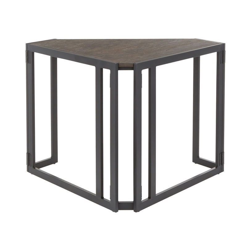 Lumi Source Roman industrial corner desk in black and espresso wood finish, with a modern design and spacious writing surface.