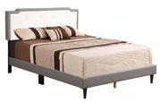 Two-tone upholstered bed from Glory Furniture in a stylish all-in-one box design, showcasing plush headboard and sleek frame.
