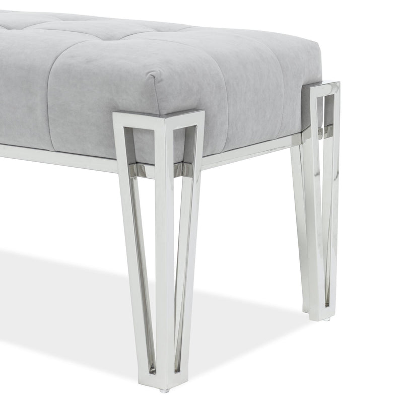 Signature Beds & Benches - Rose Velvet Accent Bench - Gray / Chrome - R&R Furniture Gallery (Fountain Valley, CA)