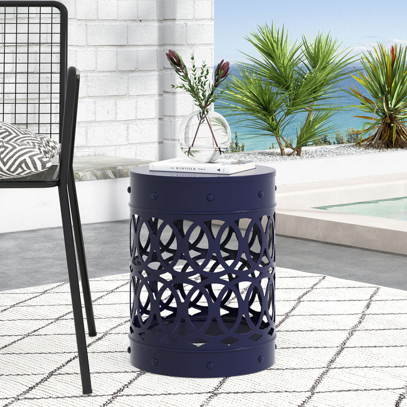 Outdoor metal large end table by Noble House with a modern design, featuring a sleek, durable surface and sturdy metal frame.