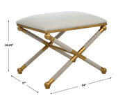 Uttermost Socialite small beige accent bench with wooden legs, stylish and compact for entryways or seating areas.