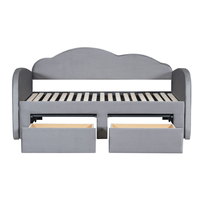 Upholstered Daybed With Cloud-Shaped Backrest, Trundle & 2 Drawers And USB Ports - R&R Furniture Gallery (Fountain Valley, CA)