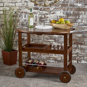 Wood And Aluminum Bar Cart With 2 Shelves - Oak / Silver - R&R Furniture Gallery (Fountain Valley, CA)