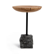 Classic Home Linden end table in natural wood finish with black accents, featuring a sleek, modern design suitable for living rooms.