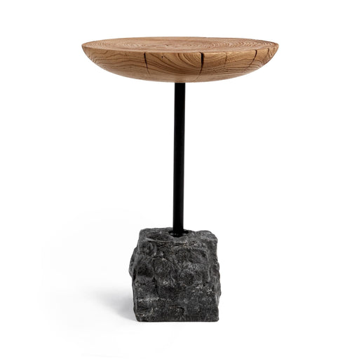 Classic Home Linden end table in natural wood finish with black accents, featuring a sleek, modern design suitable for living rooms.