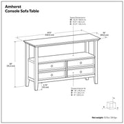 Handcrafted Amherst console sofa table by Simpli-Home with a sleek wooden finish and minimalist design.