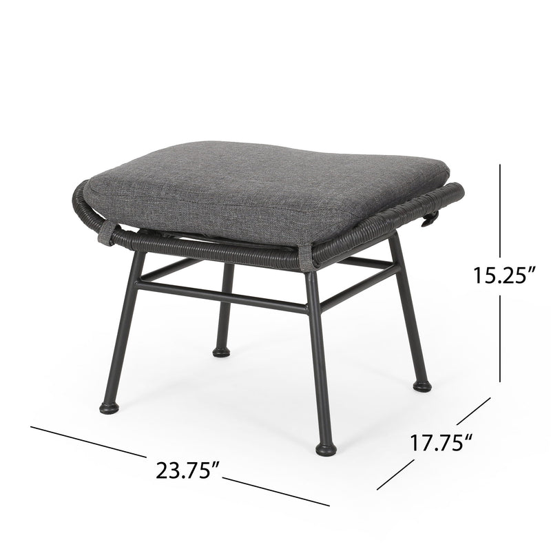 Outdoor Modern Boho Wicker Ottoman With Cushions (Set of 2) - R&R Furniture Gallery (Fountain Valley, CA)