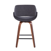 Set of two Lumi Source Fabrico mid-century modern counter stools with wooden legs and upholstered seats.