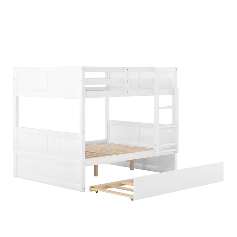 DreamHaus bunk bed with twin size trundle, featuring sturdy wooden frame and space-saving design for kids' bedroom.