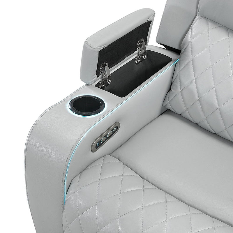 Elonzo - Power Motion Recliner With LED, Power Headrest & Speaker - Light Gray - R&R Furniture Gallery (Fountain Valley, CA)