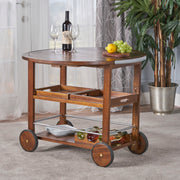 Wood And Aluminum Bar Cart With 2 Shelves - Oak / Silver - R&R Furniture Gallery (Fountain Valley, CA)