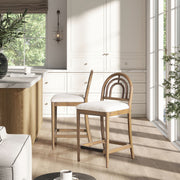 Leon - Arched Back & Upholstered Counter Stool (Set of 2) - Ivory White - R&R Furniture Gallery (Fountain Valley, CA)