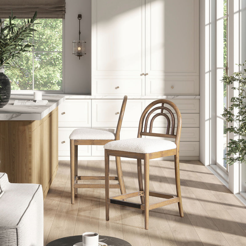 Leon - Arched Back & Upholstered Counter Stool (Set of 2) - Ivory White - R&R Furniture Gallery (Fountain Valley, CA)