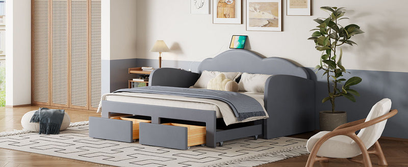 Upholstered Daybed With Cloud-Shaped Backrest, Trundle & 2 Drawers And USB Ports - R&R Furniture Gallery (Fountain Valley, CA)