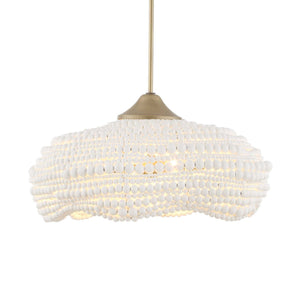 White beaded pendant light by Uttermost with five hanging lights and intricate bead design for modern pendant lighting.