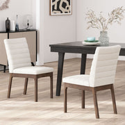 Set of two Noble House upholstered dining chairs with black fabric and rubber legs, stylish and comfortable for modern dining rooms.