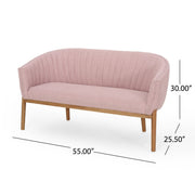Noble House mid-century modern loveseat with channel-stitched backrest, stationary design and sleek wooden legs.