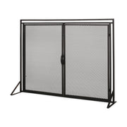 Noble House Samantha iron fireplace screen with two-door design, decorative metal frame and mesh panels for fireplace protection.