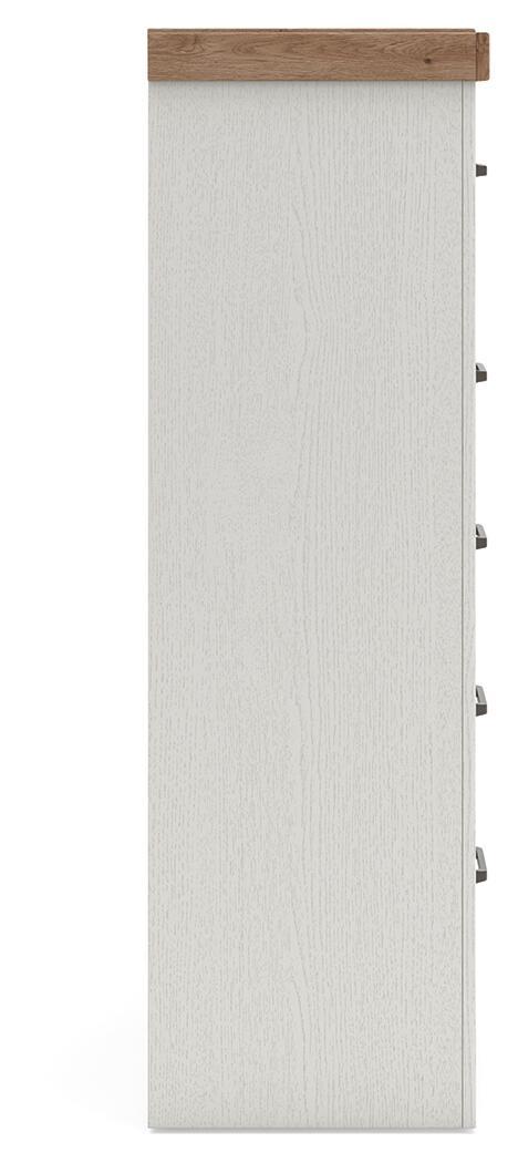 Benchcraft® Savonport five-drawer chest in white and brown, featuring accent chest design with multiple storage drawers.