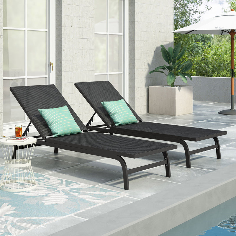 Noble House Finn outdoor chaise lounge with modern design, featuring a sleek frame and comfortable cushions for outdoor relaxation.