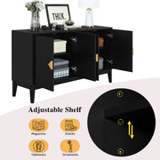 4 Door Sideboard Storage Cabinet For Living Room And Dining Room, 2 Large Cabinets With Gold Handles And Adjustable Shelf - Black - R&R Furniture Gallery (Fountain Valley, CA)