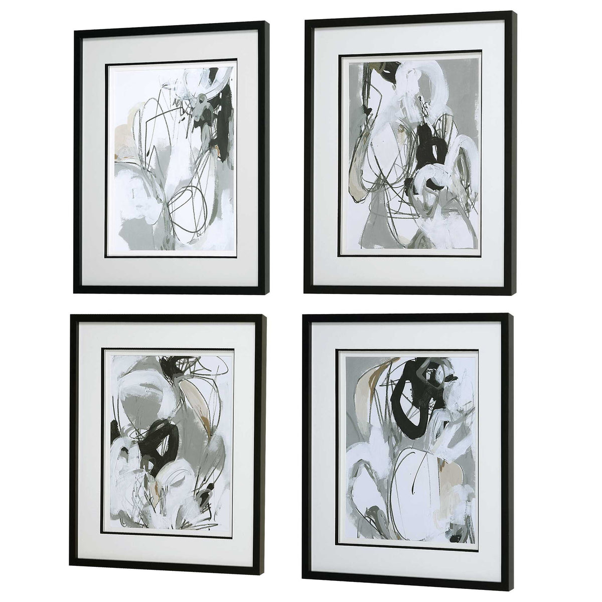 Tangled Threads - Abstract Framed Prints (Set of 4) - Silver
