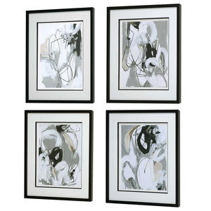 Tangled Threads - Abstract Framed Prints (Set of 4) - Silver