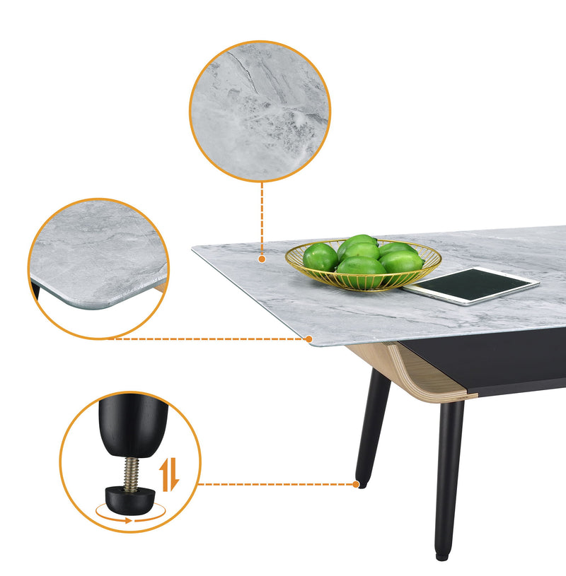 Landon - Coffee Table With Glass Marble Texture Top And Bent Wood Design - R&R Furniture Gallery (Fountain Valley, CA)