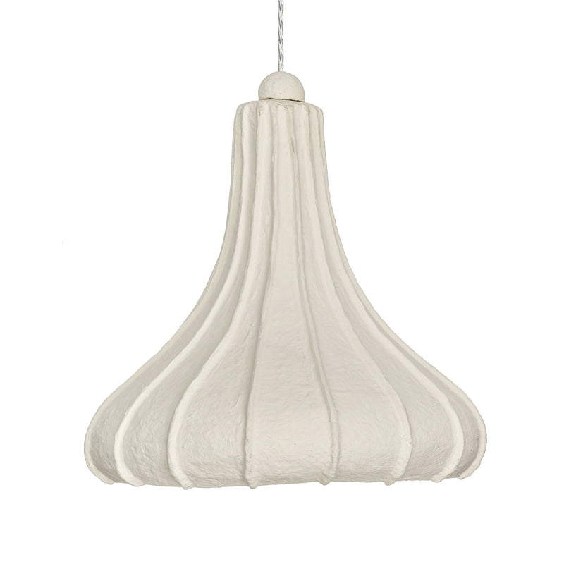 TOV Furniture Looma cotton mache pendant lamp in off-white hanging light fixture with a woven, textured design.