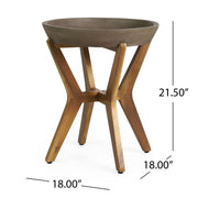 Noble House Yukon contemporary side table with gray lightweight concrete top and acacia wood frame, modern living room decor.