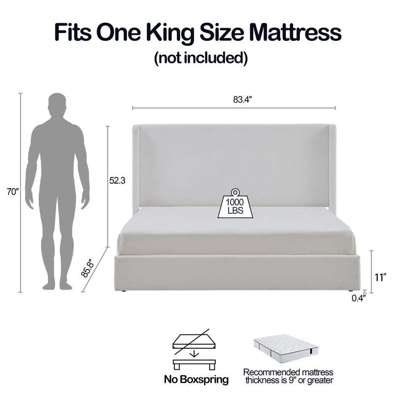 Carmen - King Size Upholstered Wingback Bed - White - R&R Furniture Gallery (Fountain Valley, CA)