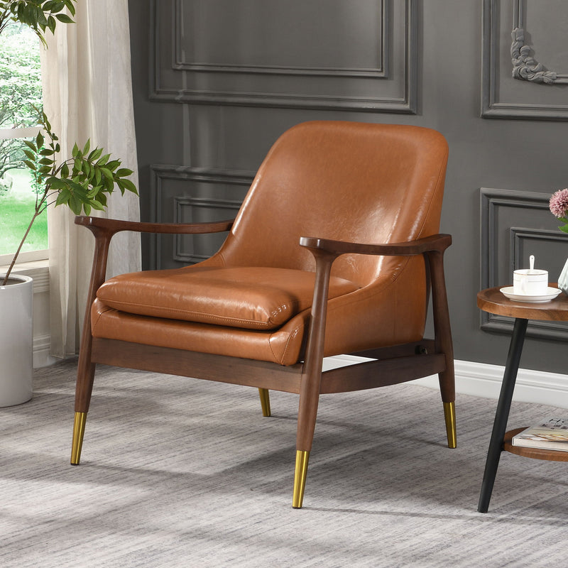 Mid - Century Accent Chair With Cushioned Seat, Brass Tipped Legs - R&R Furniture Gallery (Fountain Valley, CA)