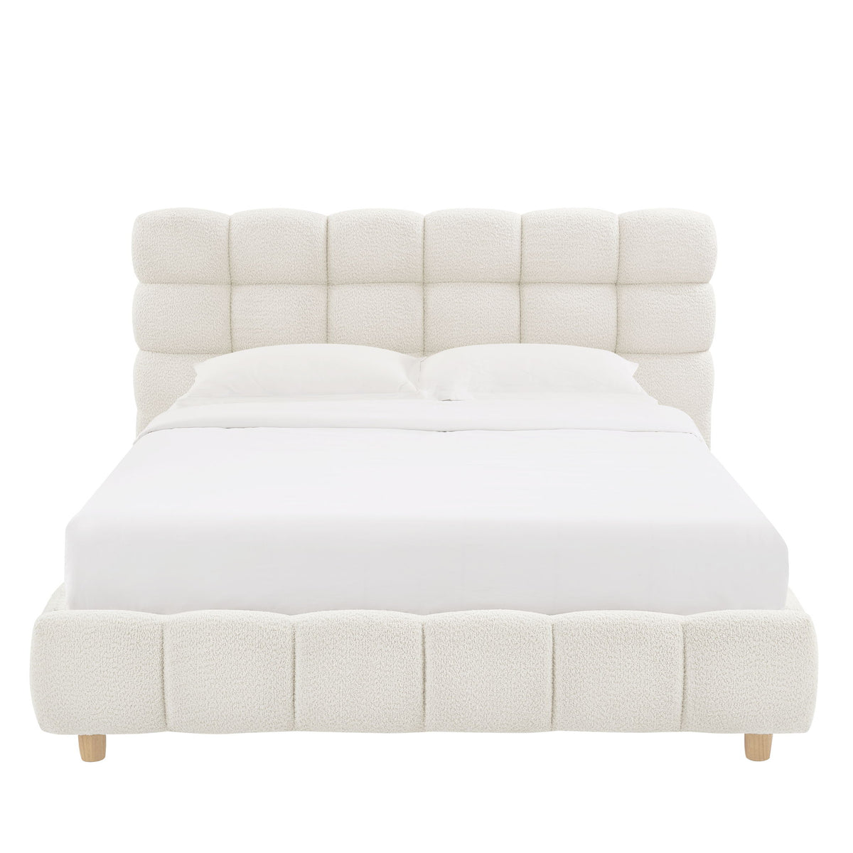 Pula - Queen Platform Bed With Upholstered Headboard, Slat Support, No Box Spring Needed - Ivory