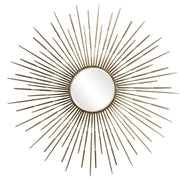 Golden Rays Starburst Mirror by Uttermost, a gold wall mirror with a radiant starburst design and circular central mirror.