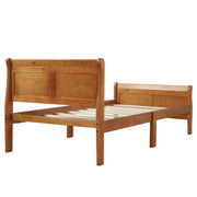 DreamHaus platform bed frame with wooden slats, sleigh design, headboard, and footboard for sturdy mattress support.