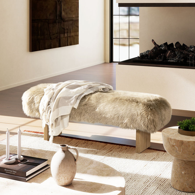 Leda - Sheepskin Fur Rectangular Accent Bench - Natural Blonde - R&R Furniture Gallery (Fountain Valley, CA)