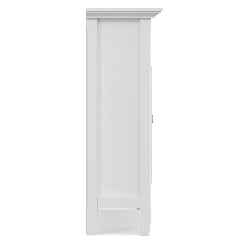 Simpli-Home Amherst accent storage cabinet with wood finish and multiple compartments, ideal for living room or hallway decor.