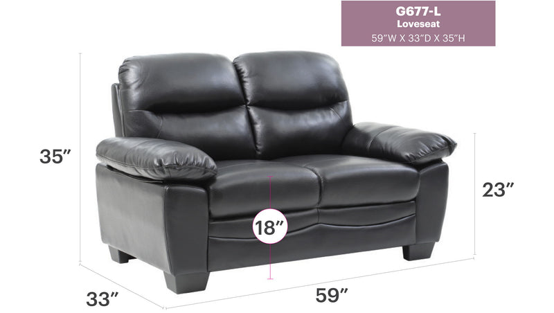 Glory Furniture Marta stationary loveseat with plush fabric upholstery and cushioned armrests, ideal for cozy living room seating.