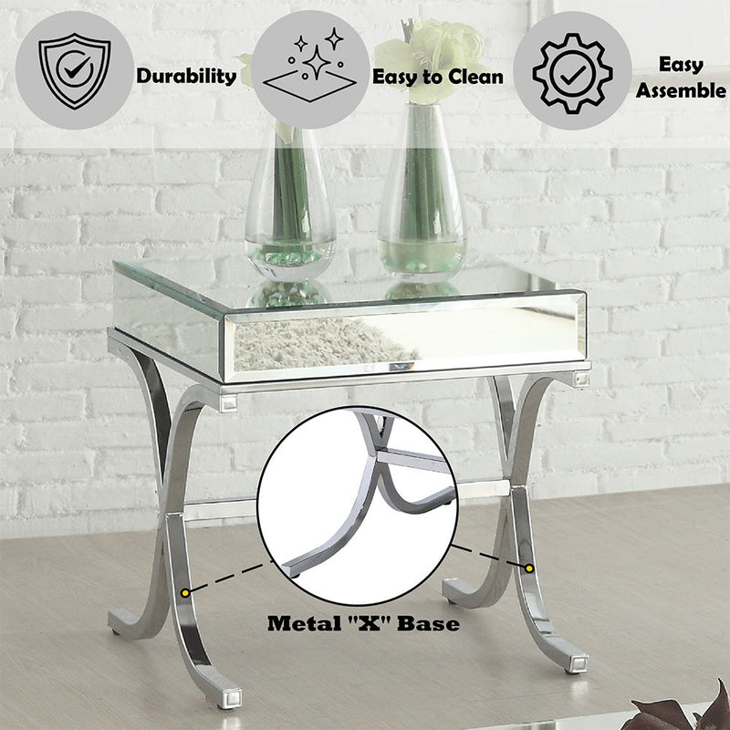 Yuri - End Table - Mirrored & Chrome - R&R Furniture Gallery (Fountain Valley, CA)