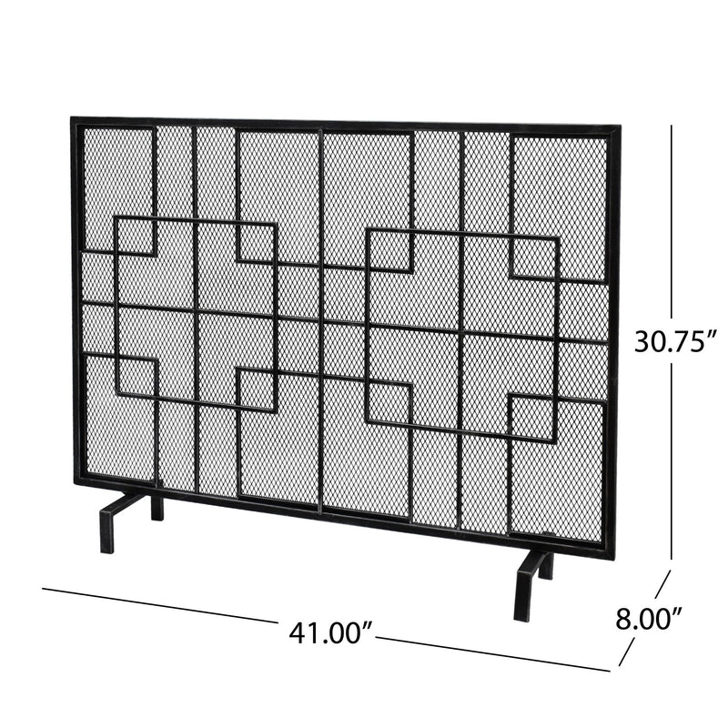 Modern single panel iron fireplace screen with decorative design, by Noble House, for protecting and enhancing fireplace areas.